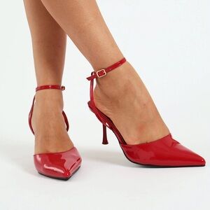 Nine West Fire Engine Red Ankle Strap Pointy Toe Heel